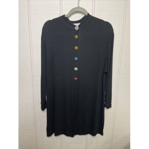 Vtg Sharon Anthony 18W 18 W Black Rayon Button Up Duster Cardigan Shirt Blouse